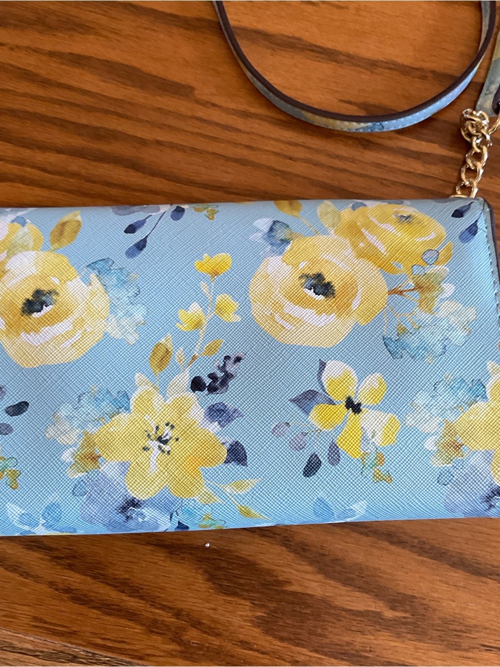 NWT Nanette Lepore Blue/Yellow Floral Crossbody Wallet, Gold Tone Hardware - Picture 4 of 7